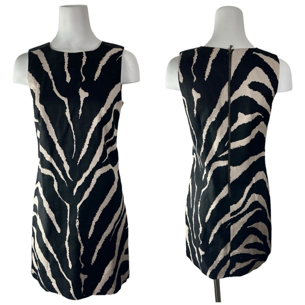 Ann Taylor LOFT Womens Sheath Dress Black Zebra Design Zip Sleeveless Size 6